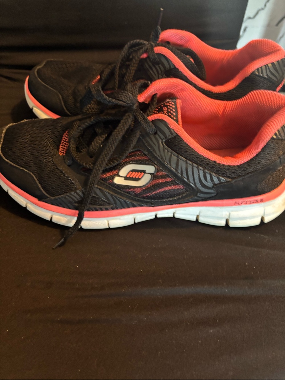 Skechers Women’s Black and Coral Lace-Up Athletic Sneakers